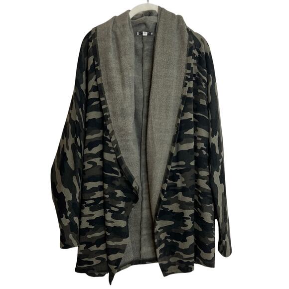 Lucky Brand Womens Hoodie Jacket L Green Camo Print Open Front Long Sleeve - Picture 1 of 7